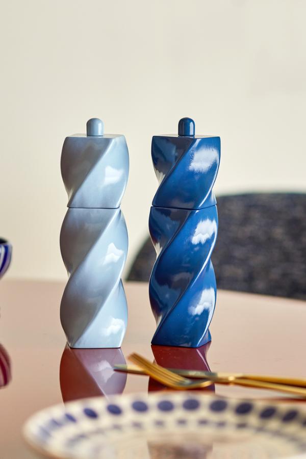 Bloomingville Riley Salt & Pepper Mill Blue Rubberwood Set of 2