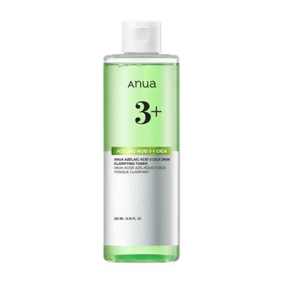 Anua toner bottle with green label on a white background